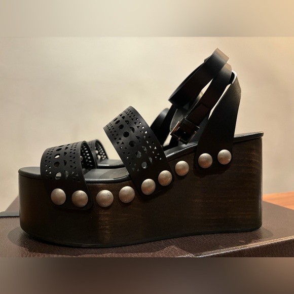 Alaia Shoes - ALAÏA Vienne Wooden Ankle Strap Wedges - NEW NEVER WORN